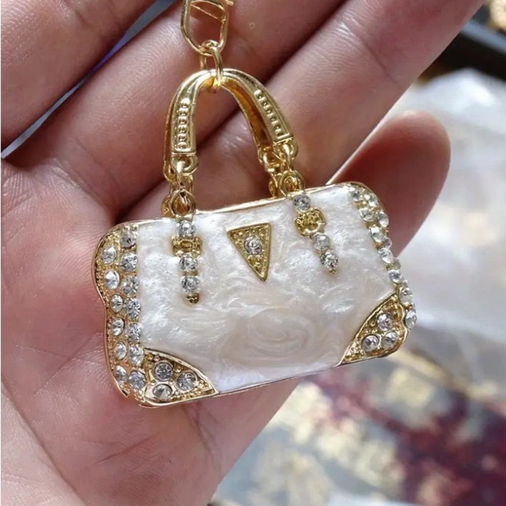 Handbag Keychain/Bag Charm Gold & White